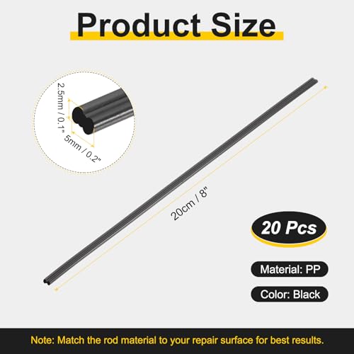 HARFINGTON 1set(20pcs) Plastic Welding Rods 8inch PP Welding Strips Welder Rods for Car Bumper Kayak Daily Repair Plastic Welder Car Bumpers, Black - color: Black