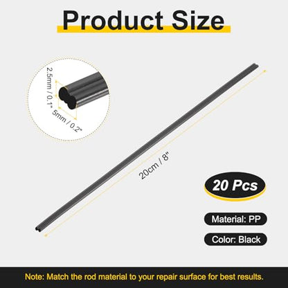 HARFINGTON 1set(20pcs) Plastic Welding Rods 8inch PP Welding Strips Welder Rods for Car Bumper Kayak Daily Repair Plastic Welder Car Bumpers, Black - color: Black