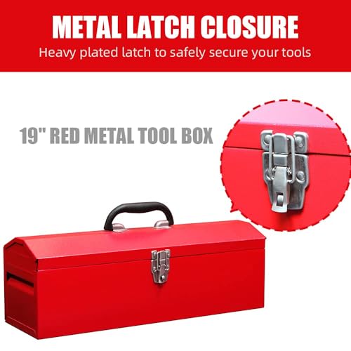 19inches Portable Tool Box, Metal Tool Box, Ideal for Trailer, Mechanic, DIY-ers, Car Toolbox, Workshops, Garages, Repair Shops,Red - size: 1p-19in-R