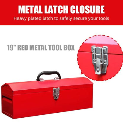 19inches Portable Tool Box, Metal Tool Box, Ideal for Trailer, Mechanic, DIY-ers, Car Toolbox, Workshops, Garages, Repair Shops,Red - size: 1p-19in-R