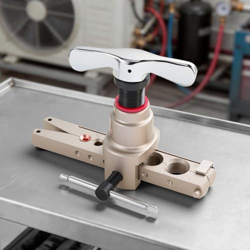 VEVOR Flaring Tool HVAC, 45° Eccentric Single Flaring Tool for 1/4"-3/4" & 6-19mm Copper Aluminum Tubes - with Metric & SAE Clamps, Tube Cutter & Toolbox for Refrigeration Air Conditioner Repair - size: SAE & Metric Sizes