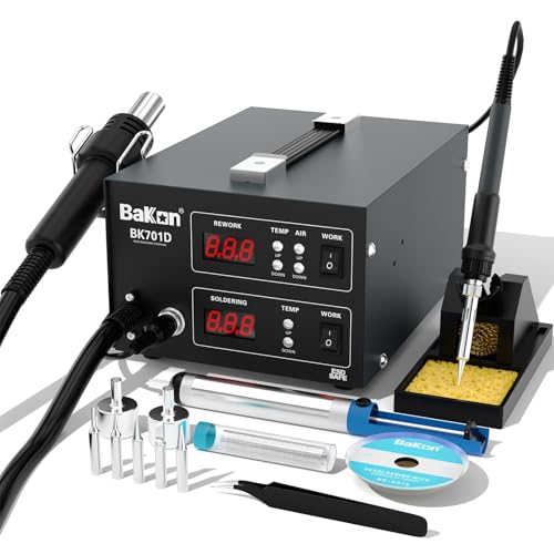 BK701D 700W Soldering Station, 2 In 1 Hot Air Rework & Soldering Iron Station, SMD ESD Safe Solder Station,Electronic Soldering Kit For Mobile Phone Laptop Repair or Circuit Board Soldering - color: Black