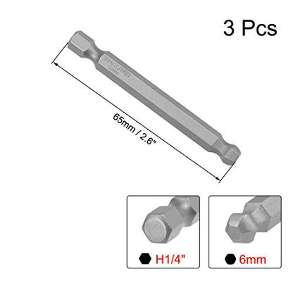 uxcell 3 Pcs H6 (6mm) Ball End Screwdriver Bits, S2 Steel Magnetic 2.6 Inch Long Drill Bit with 1/4 Inch Hex Shank - style: H6