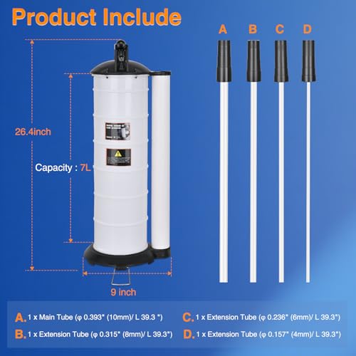 GOOACC Oil Extractor Pump for Oil Change Vacuum Pump 7L Manual Fluid Extractor Tools Kit with 4 Tubes and Storage Hole Oil Suction Pump Extractor for Automotive Boats Fluid Vacuum Evacuation Transfer - size: 7L Manual