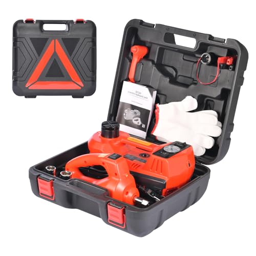 TYAYT 5 Ton Electric Hydraulic Car Jack Kit, Portable with LED Light, Compatible with Car, SUV, Truck, Lifting Range 6-17.7 Inches (Red) - size: With electric wrench