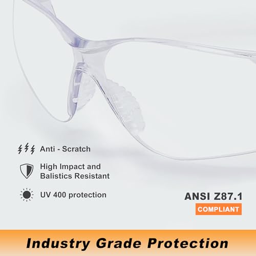 ProtectX Safety Glasses for Men & Women, Safety Sunglasses with Anti-Fog Scratch Resistant Lenses, Non-Slip Grips, ANSI Z87.1 - color: Olympus Clear 3 Pk