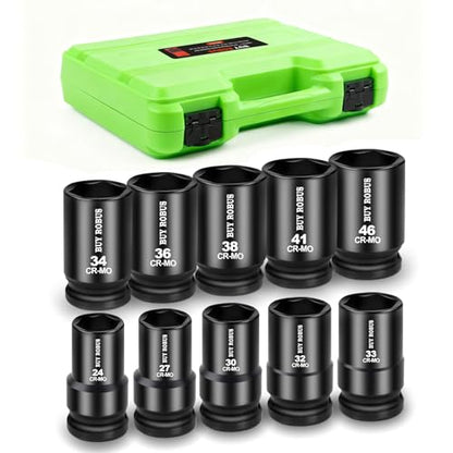 10 Pieces 1-Inch Drive Deep Impact Socket Set, 24mm, 27mm, 30mm, 32mm, 33mm, 34mm, 36mm, 38mm, 41mm,46mm CR-MO, Metric, 6-Point, Heavy Duty Wheel Impact Socket Set - color: 10pcs 1" Metric 27mm-41mm