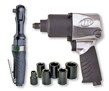 Ingersoll Rand 2317G 1/2" Air Impact Wrench and 3/8" Air ratchet Combination Kit, incl 5-piece Socket Set, Carrying case