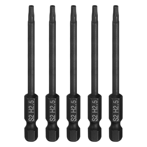 HARFINGTON 5pcs Flat Hex Head Drill Bit H2.5 (2.5mm) Magnetic Tip 1/4" Hex Shank 75mm (3") Long S2 Steel Metric Hexagonal Screw Driver Screwdriver Bits Wrench Socket, Black - color: Black, size: H2.5 + 3" Long