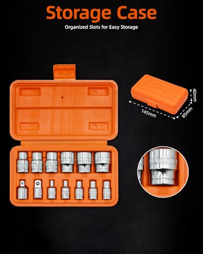 13-Piece E-Torx Socket Set with 6-Point Star Design - E4 to E20 Sizes, 1/4” & 3/8” Drive, Hardened CR-V Steel, Impact Wrench Compatible, Sturdy Molded Case - style: E-Torx Socket Set