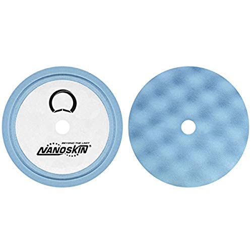Nanoskin 8" Speedy Waffle Foam Finishing Pad - Removes Surface Defects on Cars, Trucks, RVs, Boats & More | Recessed Loop Backing | Use with Rotary Polisher | Designed for Even Pressure Distribution - size: 9 inches, style: 9" Flat Blue Foam