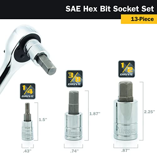 Titan 85530 13-Piece SAE Hex Bit Socket Set, Magnetic Socket Organizer with Laser-Etched Size Markings - style: New Metric Hex