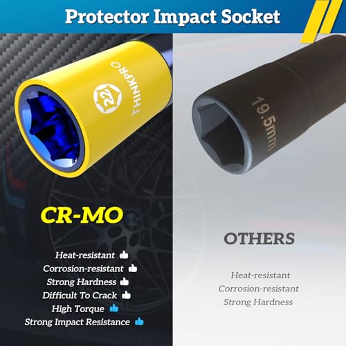 Impact Lug Nut Socket,8 Pieces Thin Wall Impact Sockets | Non-Marring Impact Socket Set,1/2 Deep Wheel Protector Metric 15 17 19 21 22 MM & SAE 13/16 7/8 in.Cr-Mo Steel