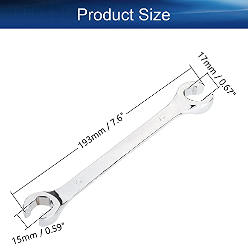 Auniwaig 2-Piece Flare Nut Wrench 15mm x 17mm, Metric, Polished Chrome Plated for Removing or Replacing Nuts on Fuel, Brake or Air Conditioning Lines - size: 15x17mm