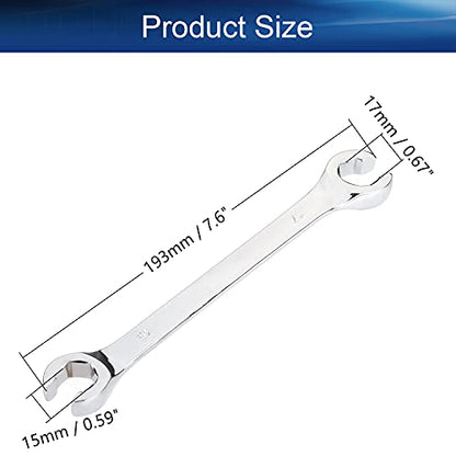 Auniwaig 2-Piece Flare Nut Wrench 15mm x 17mm, Metric, Polished Chrome Plated for Removing or Replacing Nuts on Fuel, Brake or Air Conditioning Lines - size: 15x17mm