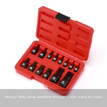 MIXPOWER 14-Piece Dr. Bit Socket Set, 3/32 to 3/4, 1/4", 3/8" and 1/2" Drive, Cr-Mo Impact Grade, SAE, Hex Bit Socket - size: SAE