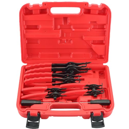 DASBET Snap Ring Plier Set 11PCS Straight & Bent Retaining Ring Pliers | w/Hook & Pick Heavy Duty Internal External Pliers .038in-.09in Circlip Combination Retaining Clip for Car Trunk Motorcycle - color: Red