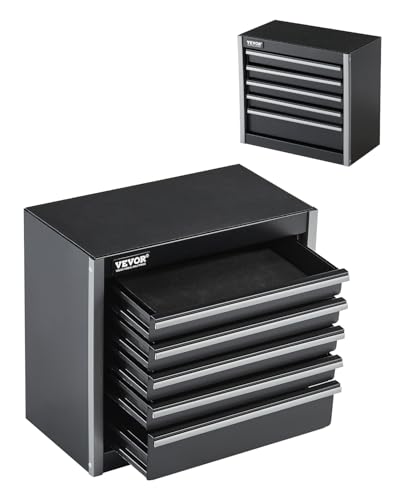 VEVOR Metal Tool Box, 8.6-inch, Portable Metal Tool Box with 5 Drawers, Small Tool Chest with EVA Liners and PP Feet Pads, Heavy-Duty Steel With Ball Bearing Opening and Powder Coated Finish, Black - size: 5 Drawers-Black