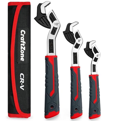 Self-Adjusting Pipe Wrench, 6”8”10” Self Locking Wrench Set with Forged Double Threaded Jaws for Pipes Nuts Bolts and Plumbing Repair
