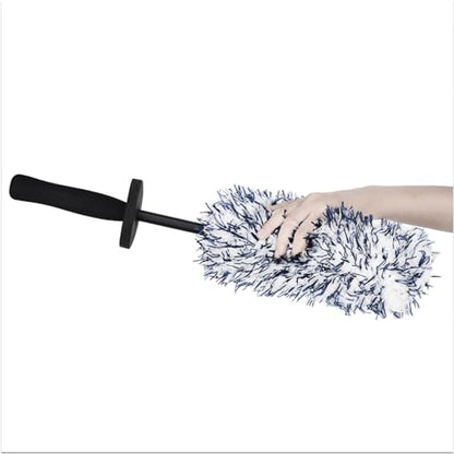 Car Cleaning Rim Brush Wheel Cleaning Brush, Metal Free Soft Synthetic Wool Car Wash Brush, Highly Water Absorption Wheel Brush (Black White) - color: Black White