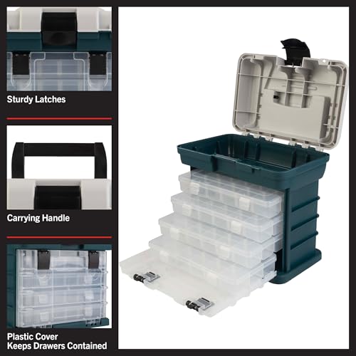 Portable Tool Box - Small Parts Organizer with Drawers and Customizable Compartments for Hardware, Fishing Tackle, Beads, or Crafts by Stalwart (Gray) - size: 10 inches (L) x 7 inches (W) x 10.5 inches (H)