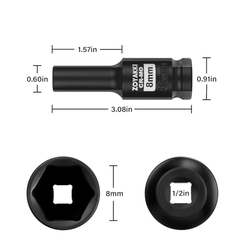 1/2" Drive 8mm Deep 6 Pt CR-MO Metric Impact Socket for Axle Nuts - size: 8mm, style: 1/2" Drive Deep