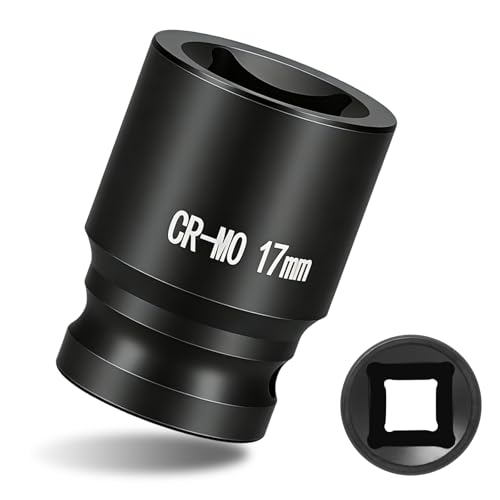 1/2" Drive 17mm Impact Socket Metric Standard Impact Socket Blackening Finish 4 Point Square Socket made with Chrome Molybdenum Alloy Steel for Auto Repair Mechanical Maintenance Removal of Axle Nut - size: 17mm - 4pt, style: 1/2" Drive Standard Socket