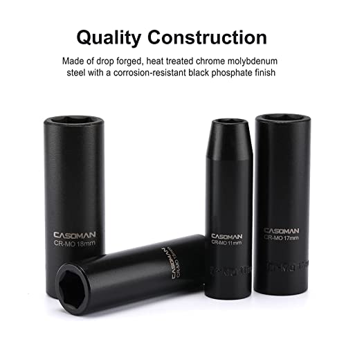 CASOMAN 1/2-Inch Drive Deep Impact Socket Set, 14 Pieces Set, 10mm-27mm, CR-MO, Metric, Heavy Duty Storage Case - size: 14 Pieces, Metric, Deep, 1/2-Inch Drive