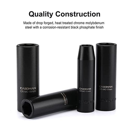 CASOMAN 1/2-Inch Drive Deep Impact Socket Set, 14 Pieces Set, 10mm-27mm, CR-MO, Metric, Heavy Duty Storage Case - size: 14 Pieces, Metric, Deep, 1/2-Inch Drive