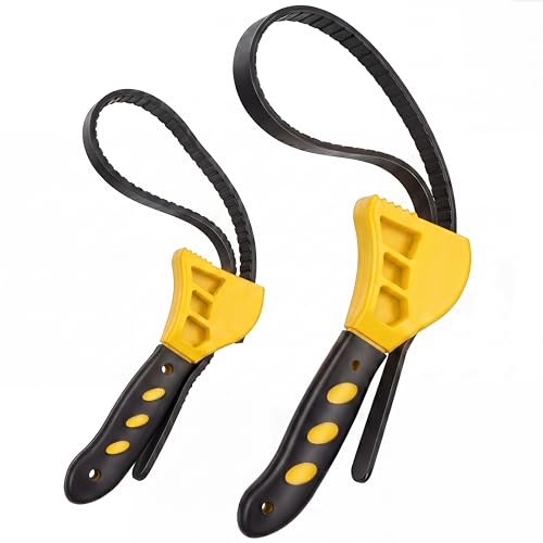 2-Pack Rubber Strap Wrench Set – 4" & 6" Adjustable with TOOTHED GRIP – Oil Filter Wrench, Jar Opener, Plumbing Tool for Sink, Shower Head, Water Filter（yellow） - color: Yellow