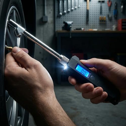 Digital Tire Pressure Gauge 230 PSI, Stainless Steel Dual Head Tire Gauge for Truck RV, Heavy Duty Tire Pressure Gauge with Backlit LCD and Flashlight for Easy and Accurate Reading