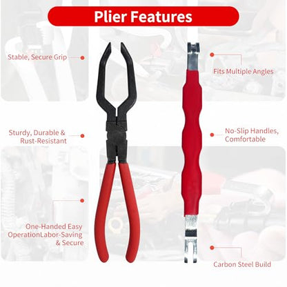Electrical Disconnect Pliers for Cars 5-Piece - Electrical Connector Disconnect Tool Set, Automotive Plug Connector Separator Removal Tool & Hose Clamp Pliers(large Straight+60 Degree)