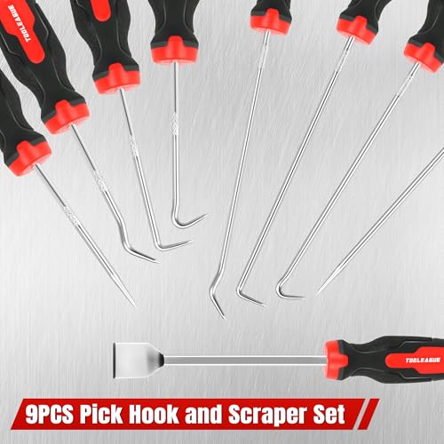 TOOLEAGUE 9Pcs Precision Pick and Hook Set with Scraper | Automotive and Electronic Hand Tools Car Auto Oil Seal/O-Ring Seal Gasket Hand Pick Up Tools