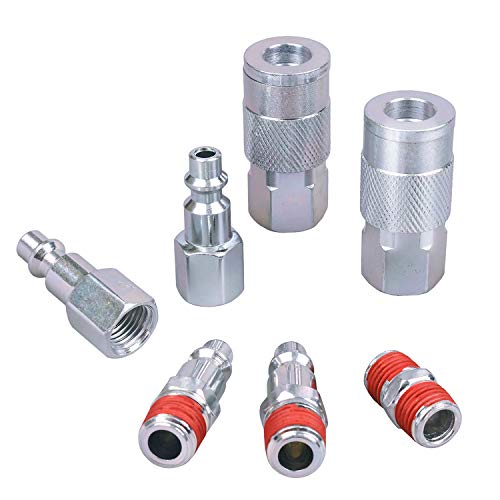 Air Coupler and Plug Kit, 1/4 Inch NPT Air Fittings Industrial Type, 7 Piece Air Compressor Accessories Kit - size: 7 Piece