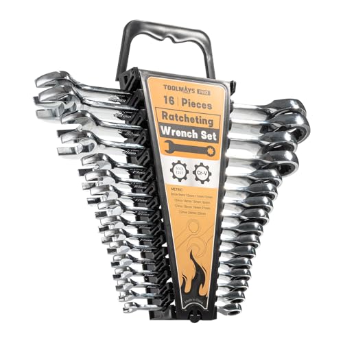 16-Piece Ratcheting Wrench Set, Combination Wrench Set, with Organizer, MM/Metric Max 120-tooth Chromium Vanadium Combination Wrench