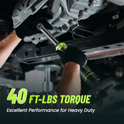Robustrue 3/8" Cordless Ratchet Wrench, 6-inch Extended Ratchet Wrench, 40Ft-lbs 400RPM Cordless Ratchet, 2 Batteries Power Electric Ratchet Driver with Variable Speed, 7 Sockets, LED Light