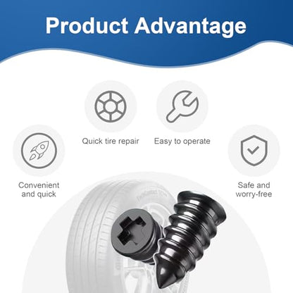 Tire Repair Rubber Nails Kit, 50 PCS Screw in Tire Repair Plugs Kit with 2 Sizes, Portable Emergency Tubeless Tire Repair Kit for Cars, SUVs, Motorcycles and ATVs (25S+25L+20ML+1Screwdriver) - size: 25S+25L+20ML+1Screwdriver