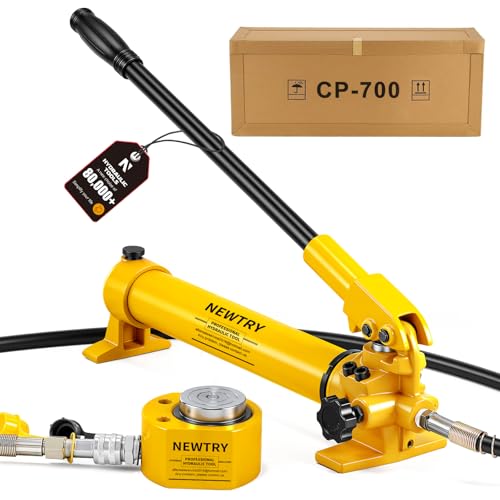 NEWTRY 30 ton Hydraulic Ram Jack + CP-700 Hydraulic Hand Pump Low Profile Porta Power Kit Single Section Mini Jack 0.55’’ Stroke Industrial Hydraulic Cylinder - size: 30T Hydraulic Jack + cp-700 pump