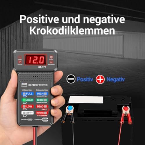 Car Battery Tester, 12V Digital Automotive Battery Tester with LCD Display, Battery Load Tester, Alternator Analyzer for Cars Motorcycles Trucks