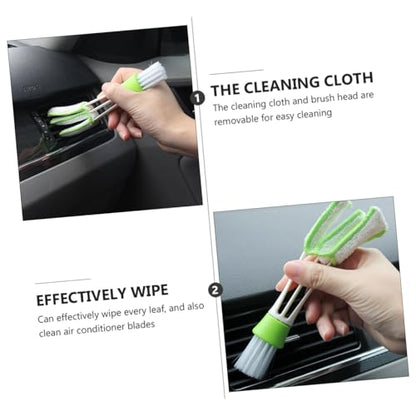 GLEAVI 3pcs Double-Ended Car Air Vent Cleaning Brush Set Green, Air Conditioner Duster for Interior Vents and Dashboard Detailing Tools