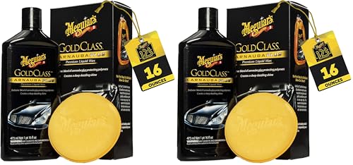 Meguiar's Gold Class Carnauba Plus Premium Liquid Wax Kit, Car Detailing Kit with a Pure Carnauba Wax Blend & Foam Applicator Pad for Keeping Glossy Paint Protected Like a Pro,16 Oz Bottle (Pack of 2) - size: 16 Fl Oz (Pack of 2)