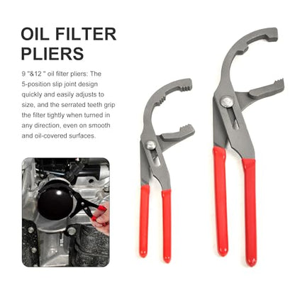 7PCS Oil Filter Wrench Set, Oil Filter Removal Tool with 2-3/4" - 5-1/4", 9" & 12" Adjustable Oil Filter Pliers and Adjustable 3-Jaw Oil Filter Wrench