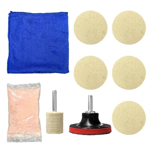 10 PCS Glass Polishing Kit, Windscreen Glass Scratch Removal Kit with 100g Cerium Oxide Powder, Felt Buffing Pad Wool Polishing Wheel Scratch Repair Kit for Glass Window Windshield - color: 10 PCS