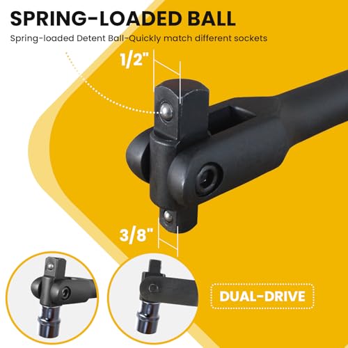 24" Breaker Bar 1/2" & 3/8" Dual Drive 360 Rotatable Head 600Nm Torque | 360 Rotatable Head 24" Breaker Bar 1/2" & 3/8" Dual Drive 600Nm Torque Chrome Vanadium Steel