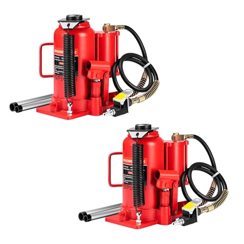 SPECSTAR Pneumatic Air Hydraulic Bottle Jack with Manual Hand Pump 20 Ton Heavy Duty Auto Truck Travel Trailer Repair Lift Red 2 Pack