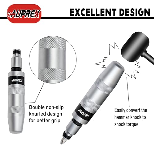 AUPREX Manual Impact Screwdriver, 1/2” Reversible Hand Impact Driver Set, Hammer Screwdriver with 12-Piece CR-V Slotted, Phillips, Hexagonal Bits Set for Removing Rusted Fasteners or Frozen Bolts