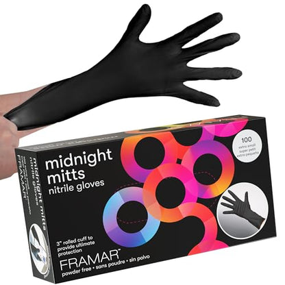 FRAMAR Black Gloves Disposable Latex Free, Extra Small Nitrile Gloves Black | Gloves For Hair Dye, Tattoo Supplies, Cleaning, Mechanic, Extra Durable & Resistant, 12 Inches Long, 100 Pack - size: X-Small