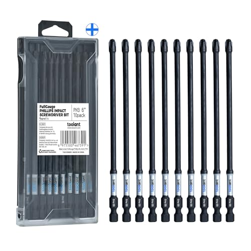 toolant 6 Inch Long Phillips Bit#3 Magnetic Anti Slip Impact Screwdriver Bits Set,10pcs Insert S2 Steel PH3 Driver Dit Set with CNC Machined Tips for Power Drill - color: 6"*10pcs, size: PH3