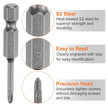 HARFINGTON 5pcs #1 Phillips Screwdriver Bit PH1 1/4" Hex Shank 2" (50mm) Long Magnetic S2 Steel Industrial Grade Screw Driver Bit Cross Head Electric Drill Bits 0.118" (3mm) Rod - size: PH1 x 50mm x 3mm