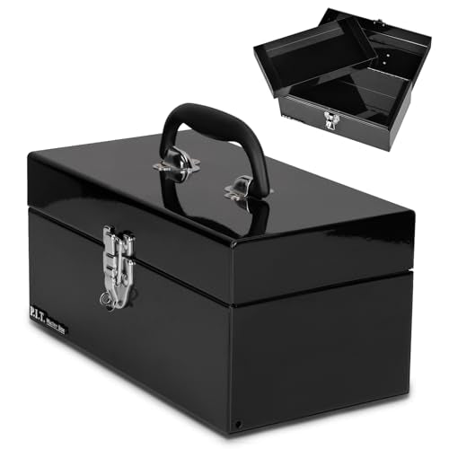 P.I.T. 12 Inch Tool Box,Portable Small Steel ToolBox with Metal Latch Closure for Household, Warehouse,Tools Storage,Black - color: Black, size: 12 Inch